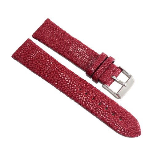 Bordeauxfarbenes Uhrenarmband aus poliertem Rochenleder