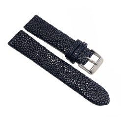 Uhrenarmband aus poliertem navyfarbenem Rochenleder